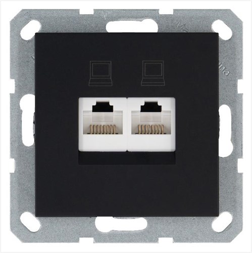 Розетка компьютерная 2-м RJ45 IP20 кат. 5E механизм черн. матов. soft touch Jasmart G6106PB 1945160 - фото 16704752