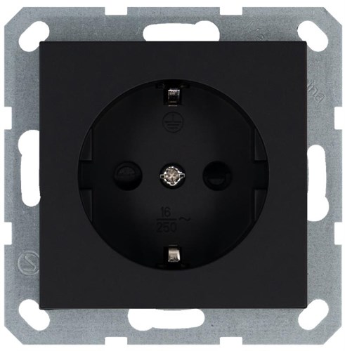 Розетка 1-м Shuko 16А IP20 с заземл. защ. шторки механизм черн. матов. soft touch Jasmart G5501PB 1945128 - фото 16704760