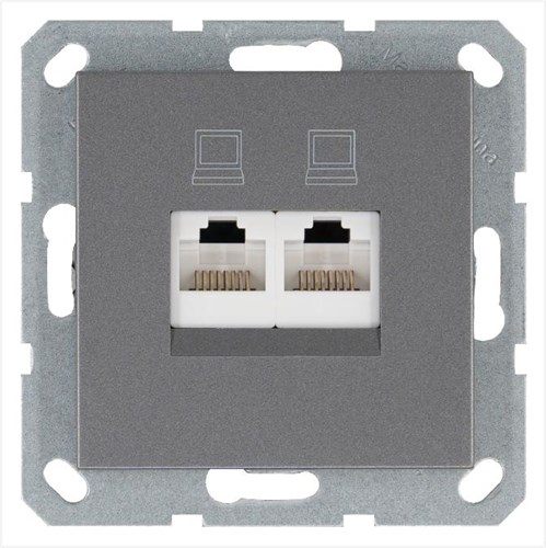 Розетка компьютерная 2-м RJ45 IP20 кат. 5E механизм алюм. Jasmart G6106S 1945155 - фото 16704860