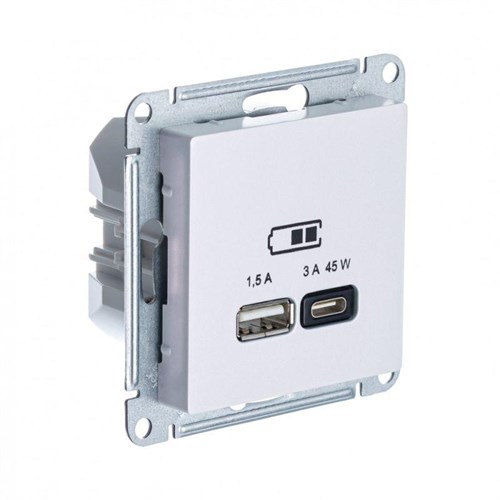 Розетка USB AtlasDesign тип A+C 45Вт QC PD высокоскор. ЗУ механизм жемчуж. SE ATN000429 1668214 - фото 16705200