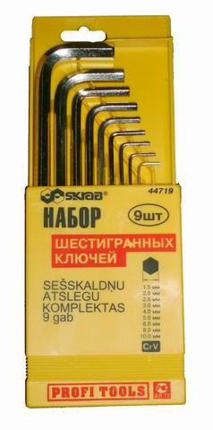 Ключи шестигранные набор 9 шт 1,5 - 10,0 мм хром - ванадиевая сталь SKRAB 44719 44719 - фото 16731774