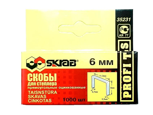 Скобы для степлера 6 мм оцинкованные 1000 шт SKRAB 35231 35231 - фото 16732100