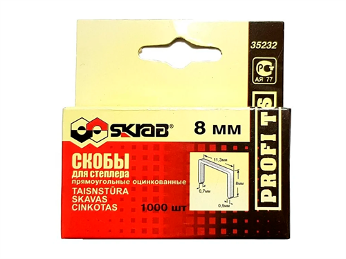Скобы для степлера 8 мм оцинкованные 1000 шт SKRAB 35232 35232 - фото 16732103
