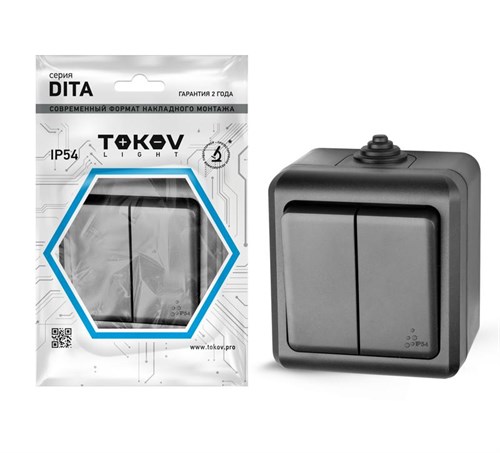 Выключатель 2-кл. ОП Dita IP54 10А 250В карбон TOKOV ELECTRIC TKL-DT-V2-C14-IP54 1792449 - фото 16735412