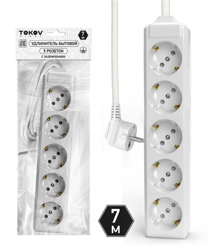 Удлинитель 5х7м с заземл. 10А 3х1.5 TOKOV LIGHT TKL-C01-BU5-7-1.5-Z 1909850 - фото 16735722