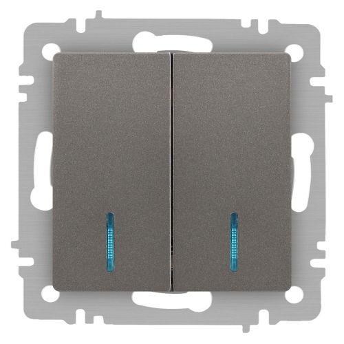 Выключатель Accent 6-105-09 двойн. с подсветкой 10А-250В IP20 СУ AL/CU титан Intro Б0063525 1931339 - фото 16735736