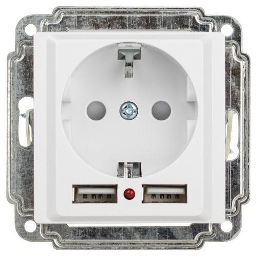 Розетка Intro Accent 6-410-01 P+E Schuko со шторками 16А-250В + 2хUSB IP20 СУ бел. Intro Б0063689 1913959 - фото 16735765