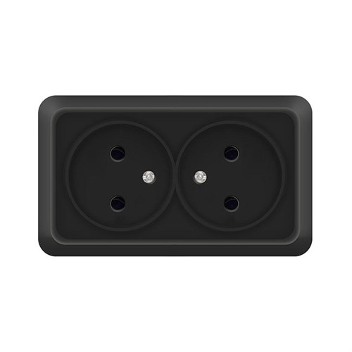Розетка 2-м ОП Олимп 16А IP20 без заземл. черн. Universal 2215 1905555 - фото 16735794