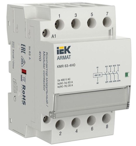 Контактор модульный KMR 63А 230В AC 4НО ARMAT IEK AR-KMR10-063-40-230 1816553 - фото 16735961