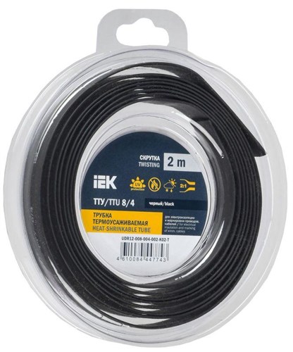Трубка термоусадочная ТТУ нг-LS 8/4 черн. (уп.2м) IEK UDR12-008-004-002-K02-T 1777100 - фото 16736110