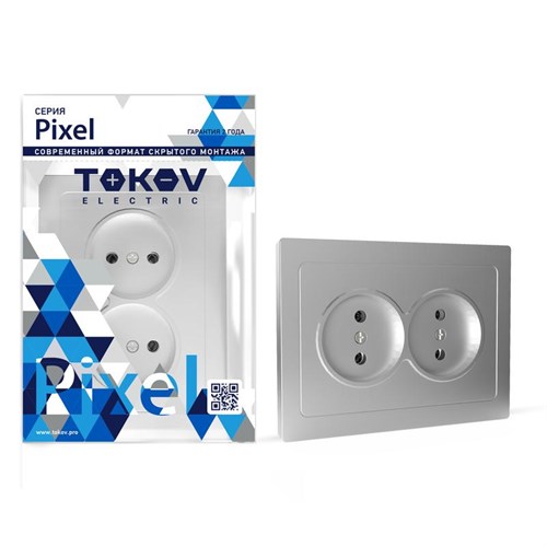 Розетка 2-м СП Pixel 16А IP20 без заземл. в сборе алюм. TOKOV ELECTRIC TKE-PX-R2F-C03 1792271 - фото 16736176