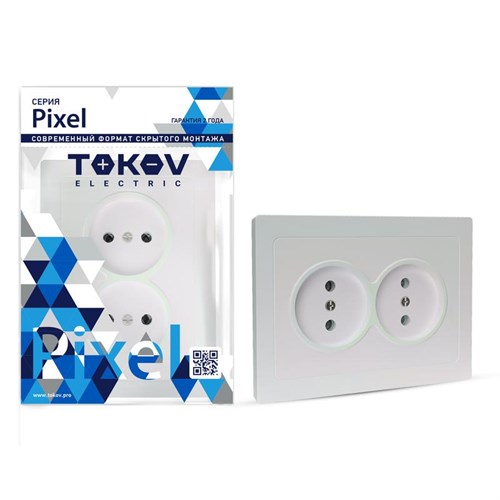 Розетка 2-м СП Pixel 16А IP20 без заземл. в сборе перламутр. TOKOV ELECTRIC TKE-PX-R2F-C04 1792300 - фото 16736192