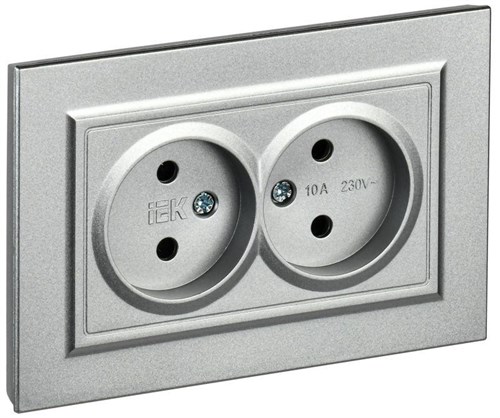 Розетка 2-м СП BRITE РС12-2-БрА 10А в сборе без заземл. без защ. шторок алюм. IEK BR-R20-10-K47-F 1765992 - фото 16736319