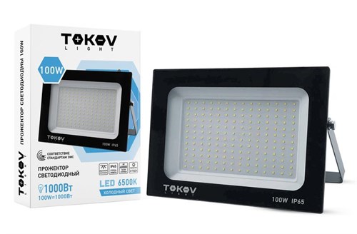 Прожектор светодиодный 100Вт 6700лм 6500К IP65 черн. (TKL) TOKOV ELECTRIC TKL-FL/LED-100-6.5K-IP65 1686635 - фото 16736541