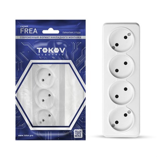 Розетка 4-м ОП Frea 16А IP20 250В без заземл. АБС-пластик бел. TOKOV ELECTRIC TKE-FR-R4-C01 1685679 - фото 16736546