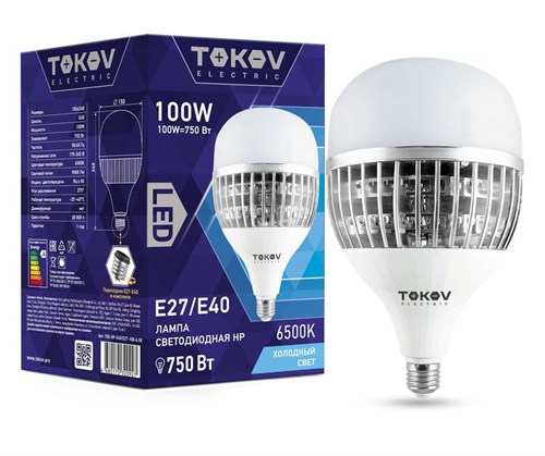 Лампа светодиодная 100Вт HP 6500К E40/E27 176-264В TOKOV ELECTRIC TKE-HP-E40/E27-100-6.5K 1660439 - фото 16736654