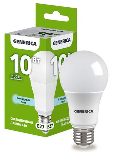 Лампа светодиодная A60 10Вт грушевидная 6500К E27 230В GENERICA LL-A60-10-230-65-E27-G 1647595 - фото 16736702