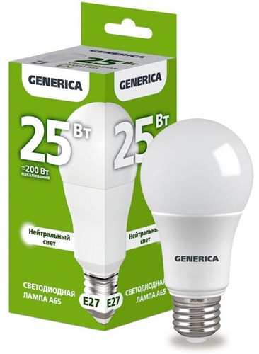 Лампа светодиодная A65 25Вт грушевидная 4000К E27 230В GENERICA LL-A65-25-230-40-E27-G 1647608 - фото 16736705