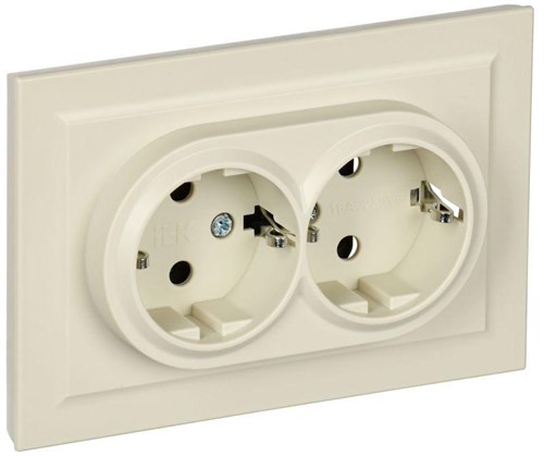 Розетка 2-м СП BRITE РС12-3-БрКр 16А в сборе с заземл. без защ. шторок беж. IEK BR-R21-16-K10-F 1617350 - фото 16736750