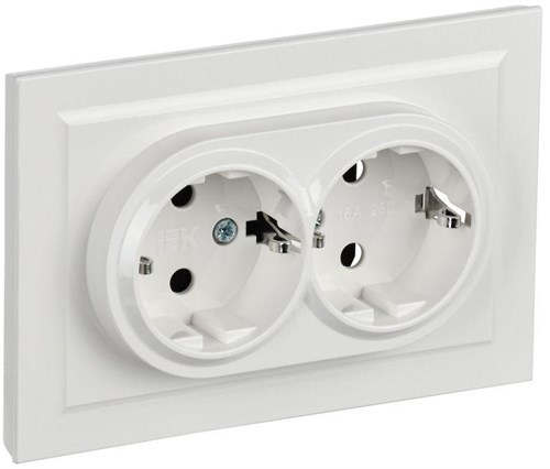 Розетка 2-м СП BRITE РС12-3-БрБ 16А в сборе с заземл. без защ. шторок бел. IEK BR-R21-16-K01-F 1617349 - фото 16736752