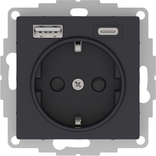 Розетка AtlasDesign 16А с 2-мя заряд. устройствами USB тип A+C 5В/2.4А 2х5В/1.2А механизм карбон SE ATN001032 1555363 - фото 16736970