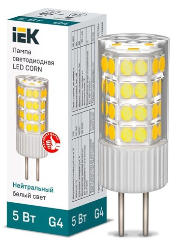 Лампа светодиодная Corn 5Вт капсульная 4000К нейтр. бел. G4 230В керамика IEK LLE-Corn-5-230-40-G4 1532224 - фото 16737008