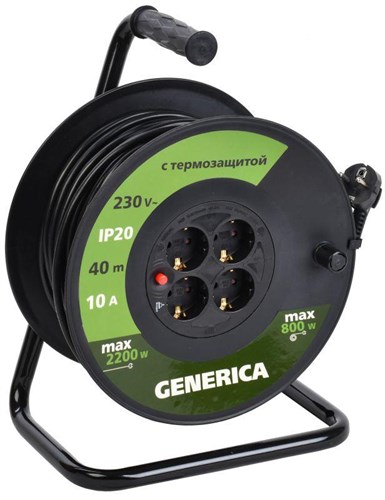 Удлинитель на катушке 4х40м 10А IP20 УК40 2P+PE 3х1 термозащита GENERICA WKP10-10-04-40-G 1501663 - фото 16737027