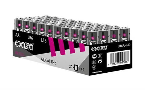 Элемент питания алкалиновый AA/LR6 1.5В Alkaline Pack-40 (уп.40шт) ФАZА 5023017 556999 - фото 16737360