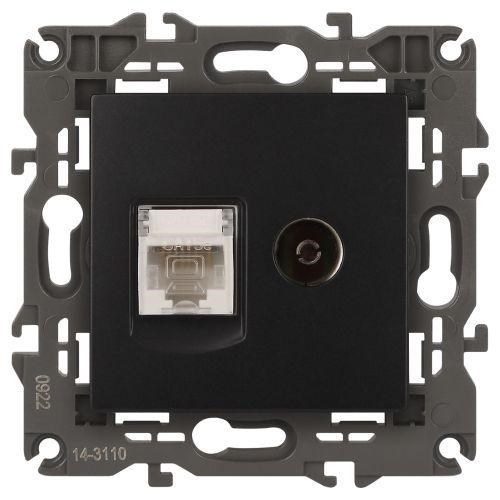 Розетка компьютерная + телевизионная 2-м Elegance 14-3110-05 RJ45 + TV IP20 механизм антрацит Эра Б0034318 1231983 - фото 16737462
