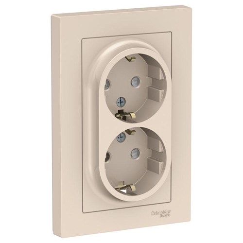 Розетка 2-м СП AtlasDesign 16А IP20 с заземл. защ. шторки в сборе беж. SE ATN000226 1240189 - фото 16737680