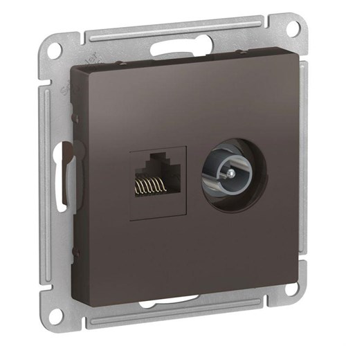 Розетка компьютерная + телевизионная 2-м AtlasDesign RJ45 кат.5E + TV механизм мокко SE ATN000689 1240386 - фото 16737713