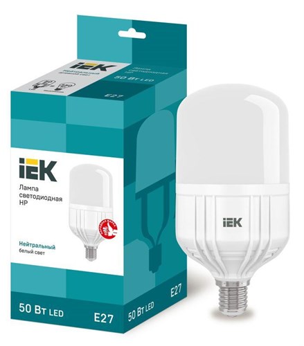 Лампа светодиодная HP 50Вт 4000К нейтр. бел. E27 230В IEK LLE-HP-50-230-40-E27 479690 - фото 16737825