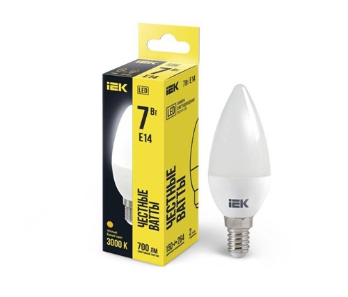 Лампа светодиодная ECO C35 7Вт свеча 3000К E14 230В IEK LLE-C35-7-230-30-E14 459834 - фото 16737958