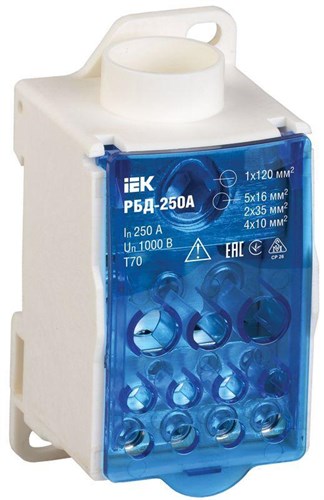 Блок распределительный на DIN-рейку РБД-250А IEK RBD-250 312290 - фото 16738106