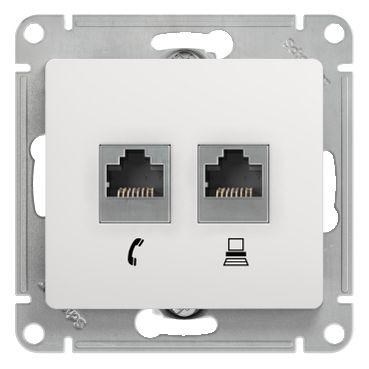 Розетка компьютерная + телефонная 2-м СП Glossa RJ45 + RJ11 кат.5E механизм бел. SE GSL000185 275168 - фото 16738357