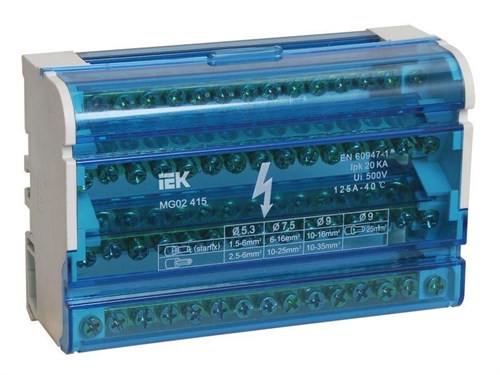 Шина на DIN-рейку в корпусе (кросс-модуль) ШНК 4х15 3L+PEN IEK YND10-4-15-125 26523 - фото 16738685
