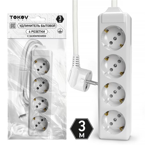Удлинитель 4х3м с заземл. 10А 3х1.5 TOKOV LIGHT TKL-C01-BU4-3-1.5-Z 1909842 - фото 16739759