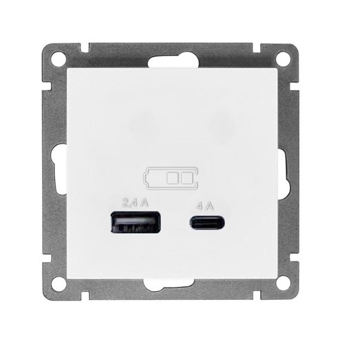 Розетка 2-м USB СП Афина 5В тип А(2.4А)+С(4А) механизм бел. Universal А0059 1808187 - фото 16740154