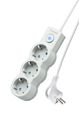 Удлинитель 3х3м с заземл. IP20 с выкл. 10А 2200Вт 220В защ. шторки ПВС 3х1 бел. КОСМОС YKsm3m-3g-Z-V10A-W 1802004 - фото 16740174