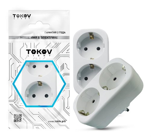 Разветвитель 2-м с заземл. 16А 250В IP20 полипропилен бел. TOKOV ELECTRIC TKL-S2Z-C01 1769145 - фото 16740326