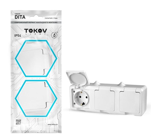 Розетка 3-м ОП Dita 16А IP54 250В с заземл. с крышкой бел. TOKOV ELECTRIC TKL-DT-R3Z-C01-IP54 1710649 - фото 16740381