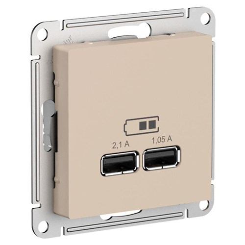 Розетка USB AtlasDesign тип A+A 5В/2.1А 2х5В/1.05А механизм песочн. SE ATN001233 1712763 - фото 16740471
