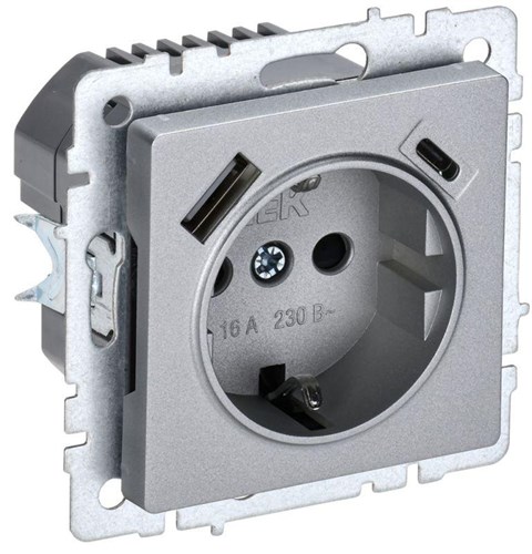 Розетка BRITE РЮш11-1-БрА 16А с USB A+C 18Вт с заземл. защ. шторки механизм алюм. IEK BR-R14-16-U22-018-K47 1679768 - фото 16740538