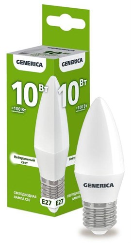 Лампа светодиодная C35 10Вт свеча 4000К E27 230В GENERICA LL-C35-10-230-40-E27-G 1647617 - фото 16740651