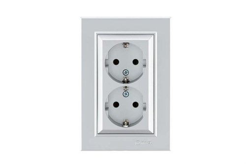 Розетка 2-я с/з СП Karea 16А IP20 серебр. Makel 56065082 1600172 - фото 16740904