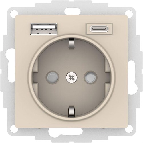 Розетка AtlasDesign 16А с 2-мя заряд. устройствами USB тип A+C 5В/2.4А 2х5В/1.2А механизм беж. SE ATN000232 1555357 - фото 16740956