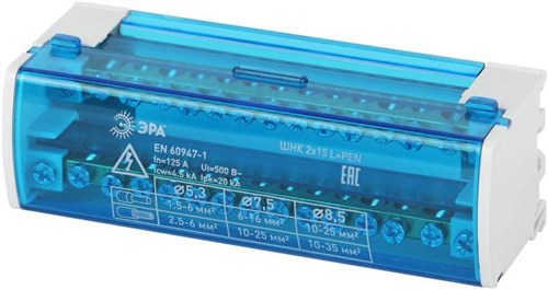 Шины на DIN-рейку в корпусе (кросс-модуль) ШНК 2х15 L+PEN NO-224-14 ЭРА Б0043932 1500780 - фото 16741025