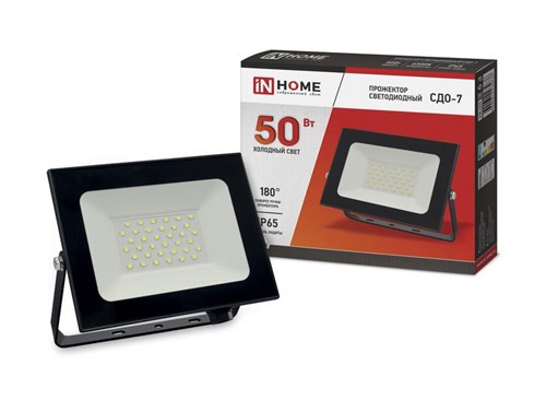 Прожектор светодиодный СДО-7 50Вт 6500К IP65 4500лм 230В черн. IN HOME 4690612034638 1414385 - фото 16741029
