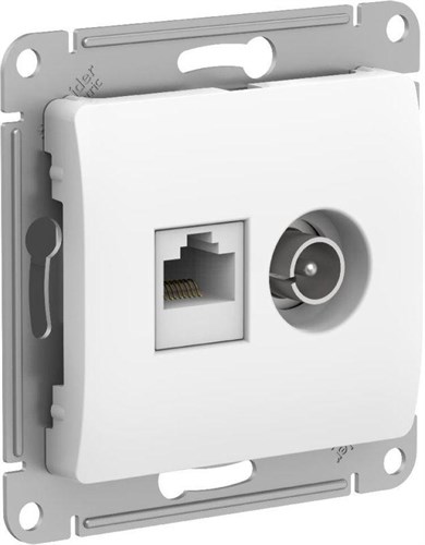 Розетка компьютерная + телевизионная 2-м Glossa RJ45 кат.5E + TV механизм бел. SE GSL000189 1402906 - фото 16741170