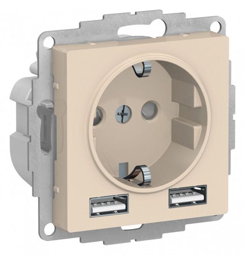 Розетка 1-м СП AtlasDesign 16А IP20 с 2-мя заряд. устройствами USB тип A+A 5В/2.4А 2х5В/1.2А механизм беж. SE ATN000230 1340077 - фото 16741344